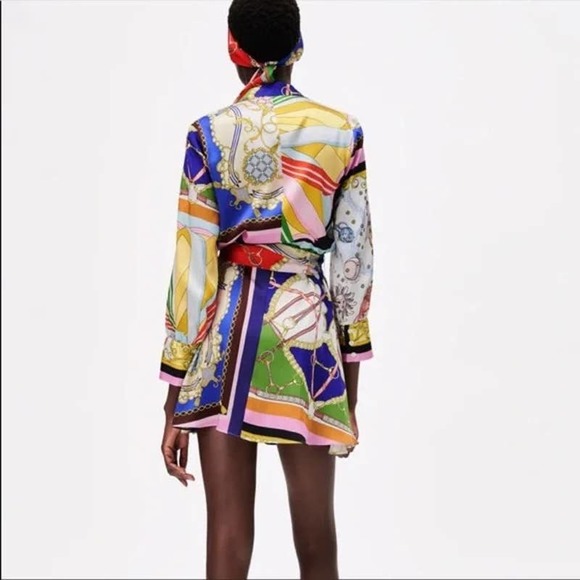 (NOT FOR SALE) FOR SNWT ZARA Zodiac Paisley Chain Print Belt Tie Dress Small - Picture 3 of 11